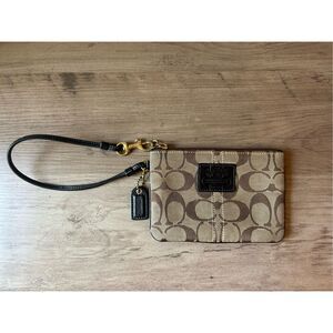 Y2K Coach Signature C Dark Brown Zippered Wristlet Micro Pouch